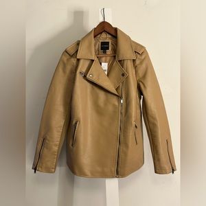 Lane Bryant Moto faux leather tan jacket size 10/12 medium NWT